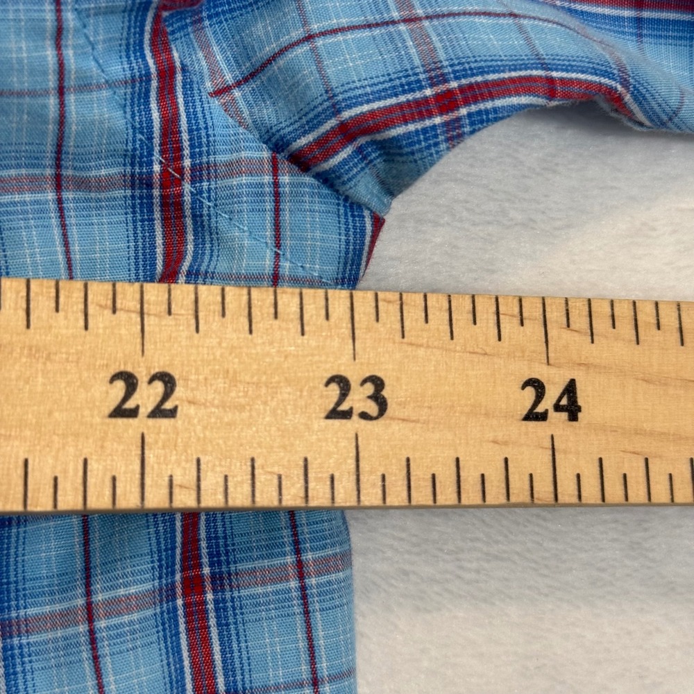 Wrangler Blue Plaid Button Down Shirt Large - Picture 7 of 8